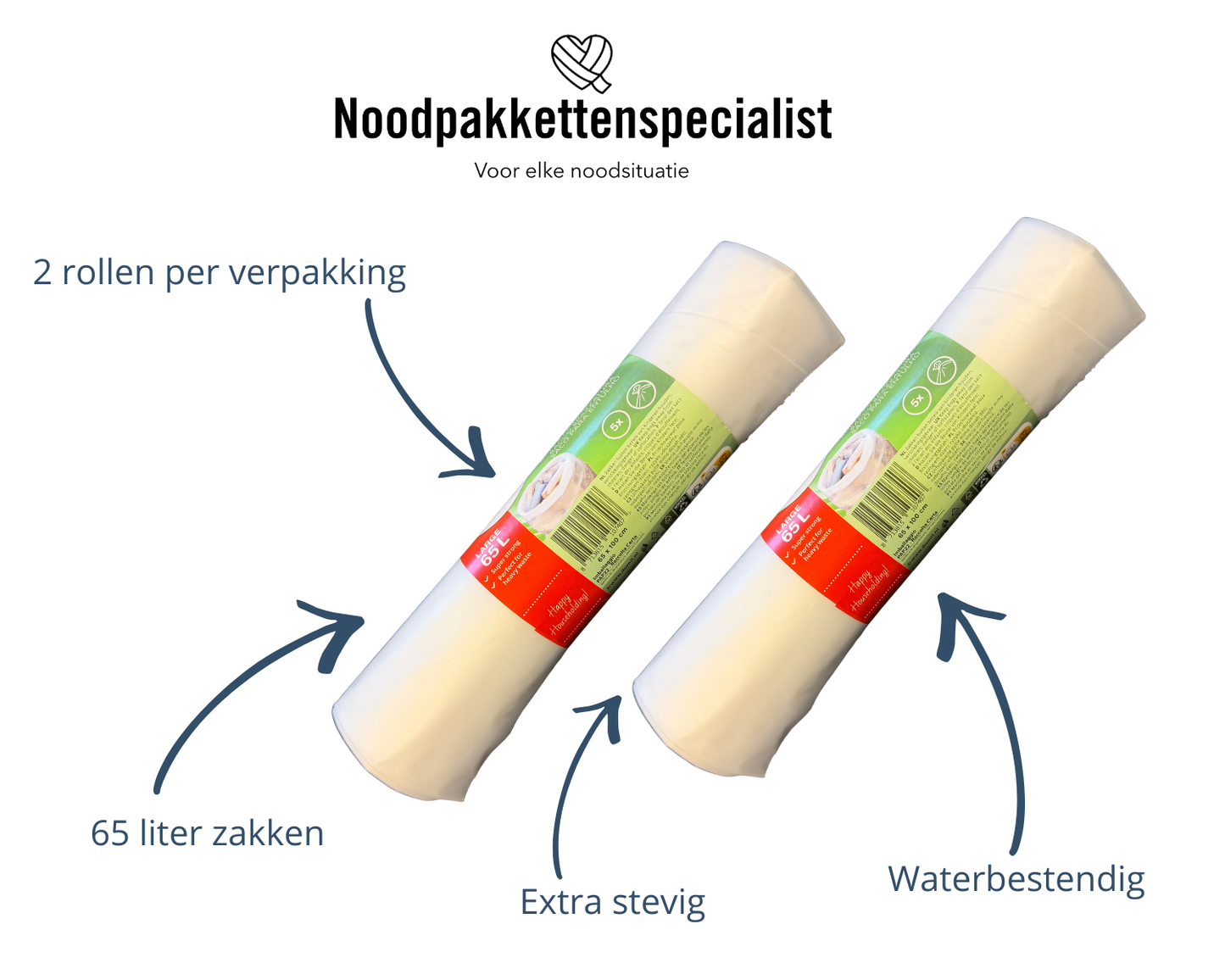 Waterbestendige puinzakken 65L (2 rollen)