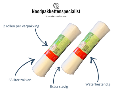 Waterbestendige puinzakken 65L (2 rollen)